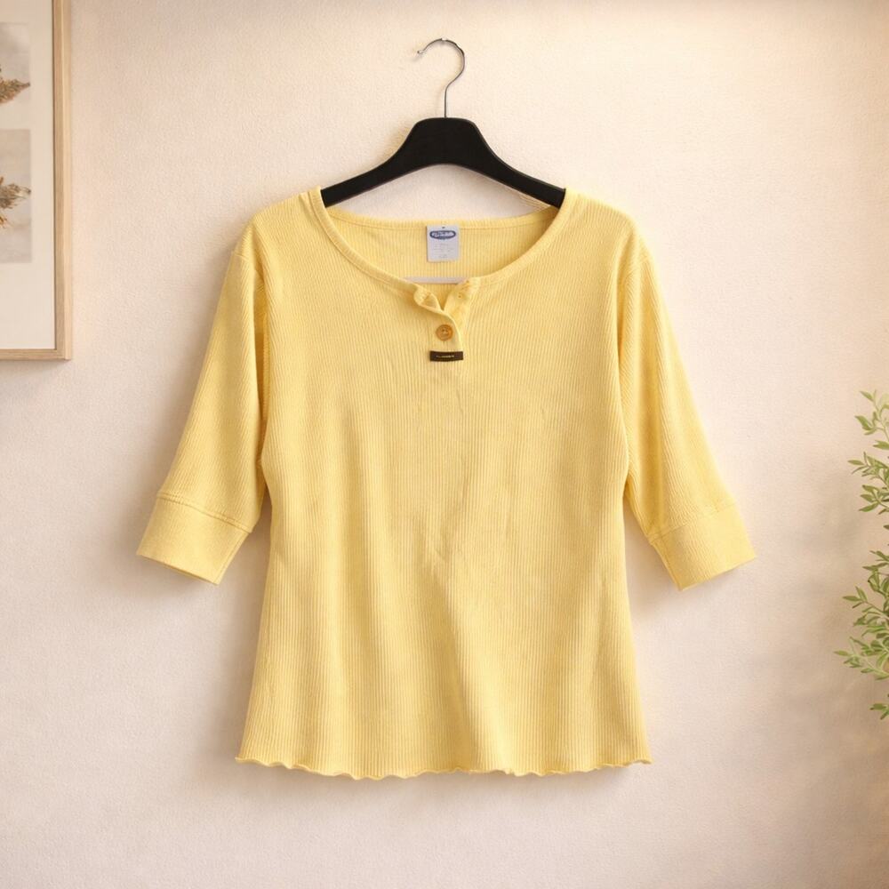 Women’s Cotton Yellow V-Neck 3/4 Sleeve Spring Easter Lightweight Sweater L